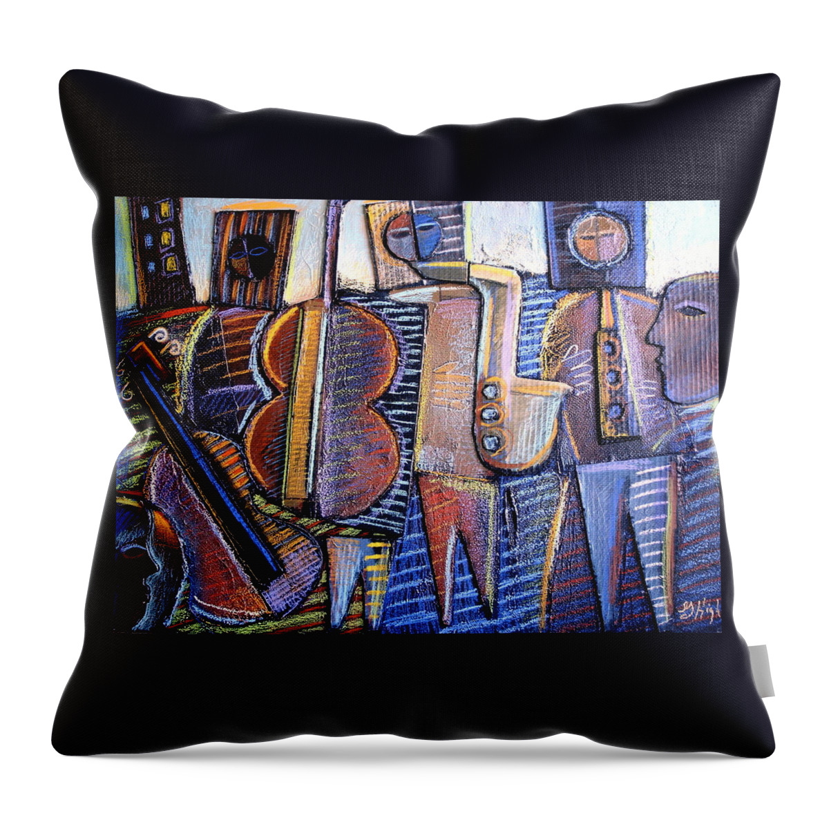 Music Theme Throw Pillow featuring the painting Gods of Jazz by Gerry High