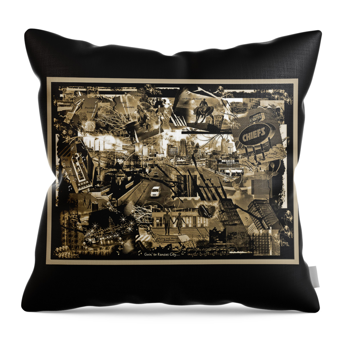 Collage Throw Pillow featuring the photograph Goin' to Kansas City - Grunge Collage by Ellen Tully