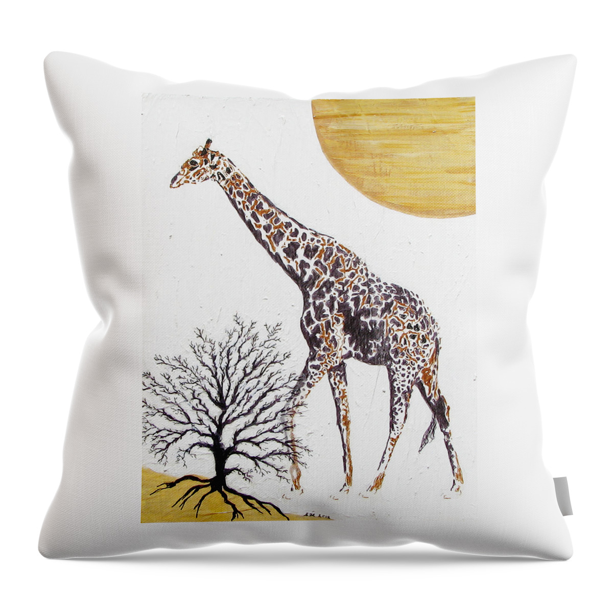 Giraffe Throw Pillow featuring the painting Going Solo by Stephanie Grant