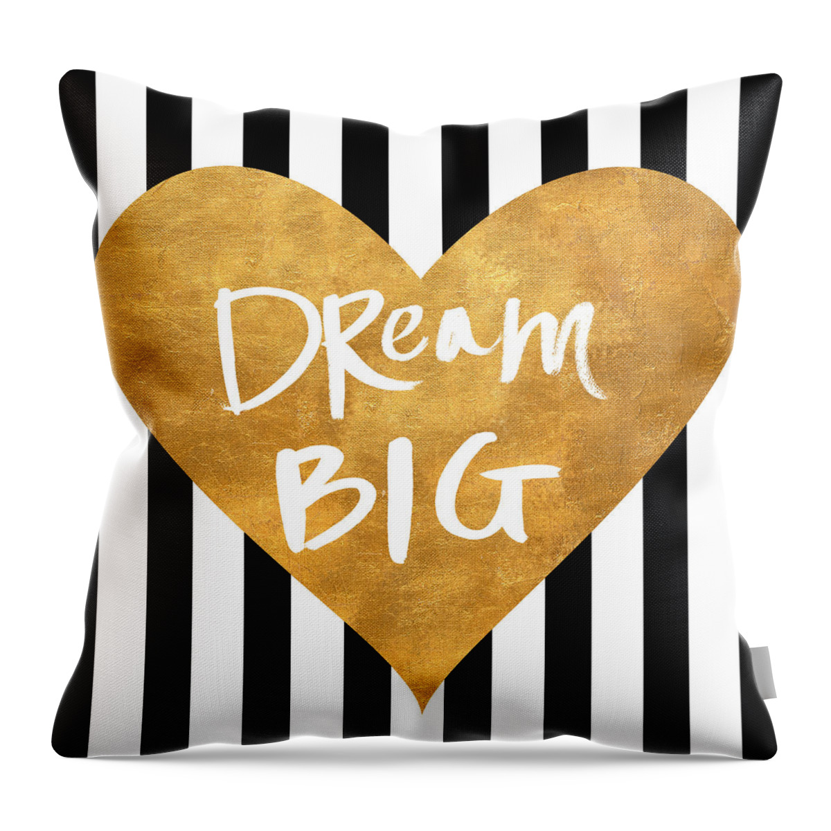 Gold Throw Pillow featuring the digital art Gold Heart On Stripes I by South Social Graphics