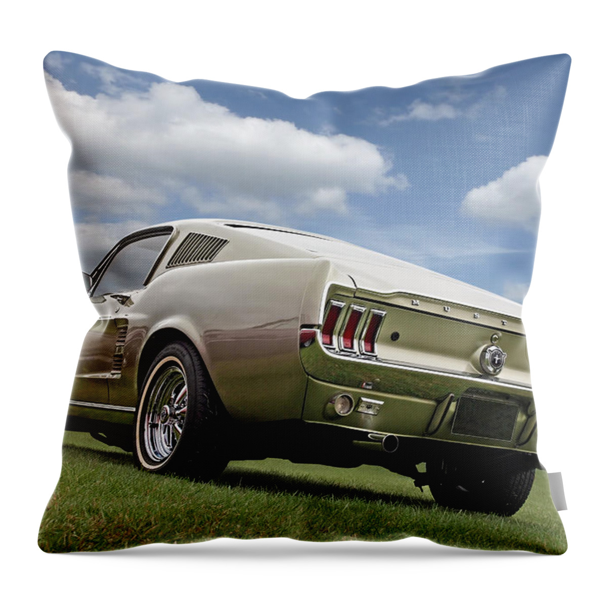 Classic Mustang Throw Pillow featuring the photograph Gold Mustang Fastback 1967 by Gill Billington