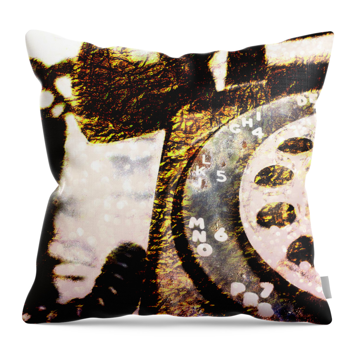 Rotary Throw Pillow featuring the photograph Gold Rotary Phone by Jon Woodhams