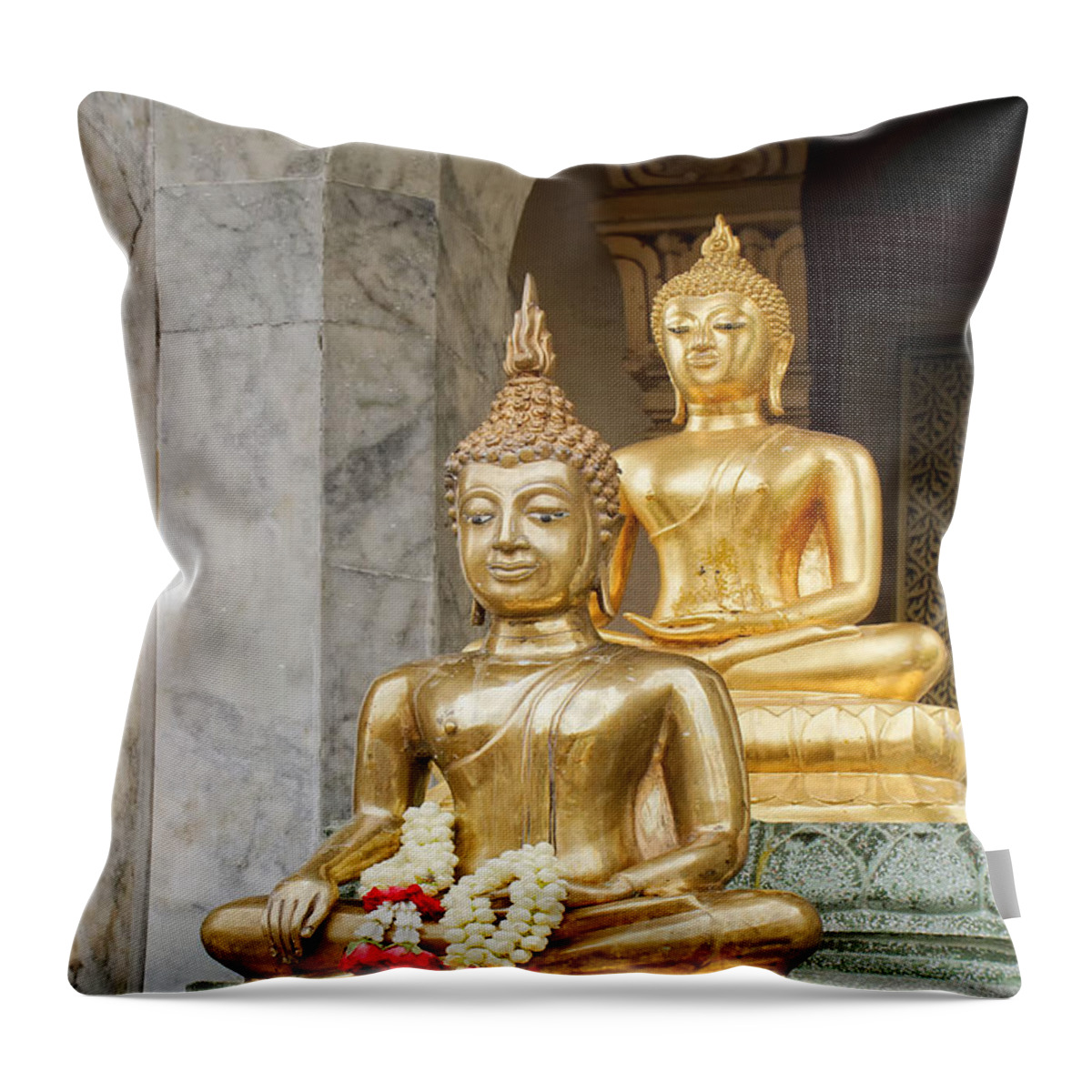 Bangkok Throw Pillow featuring the digital art Golden Buddha by Carol Ailles