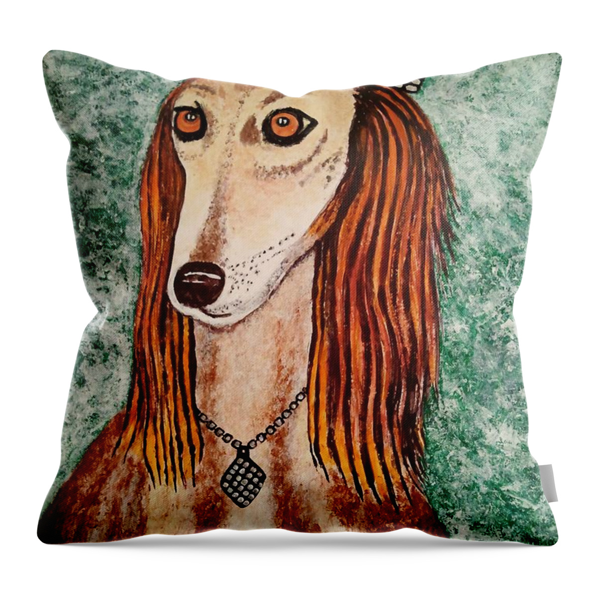  Paintings Throw Pillow featuring the painting Golden Dog by Jasna Gopic