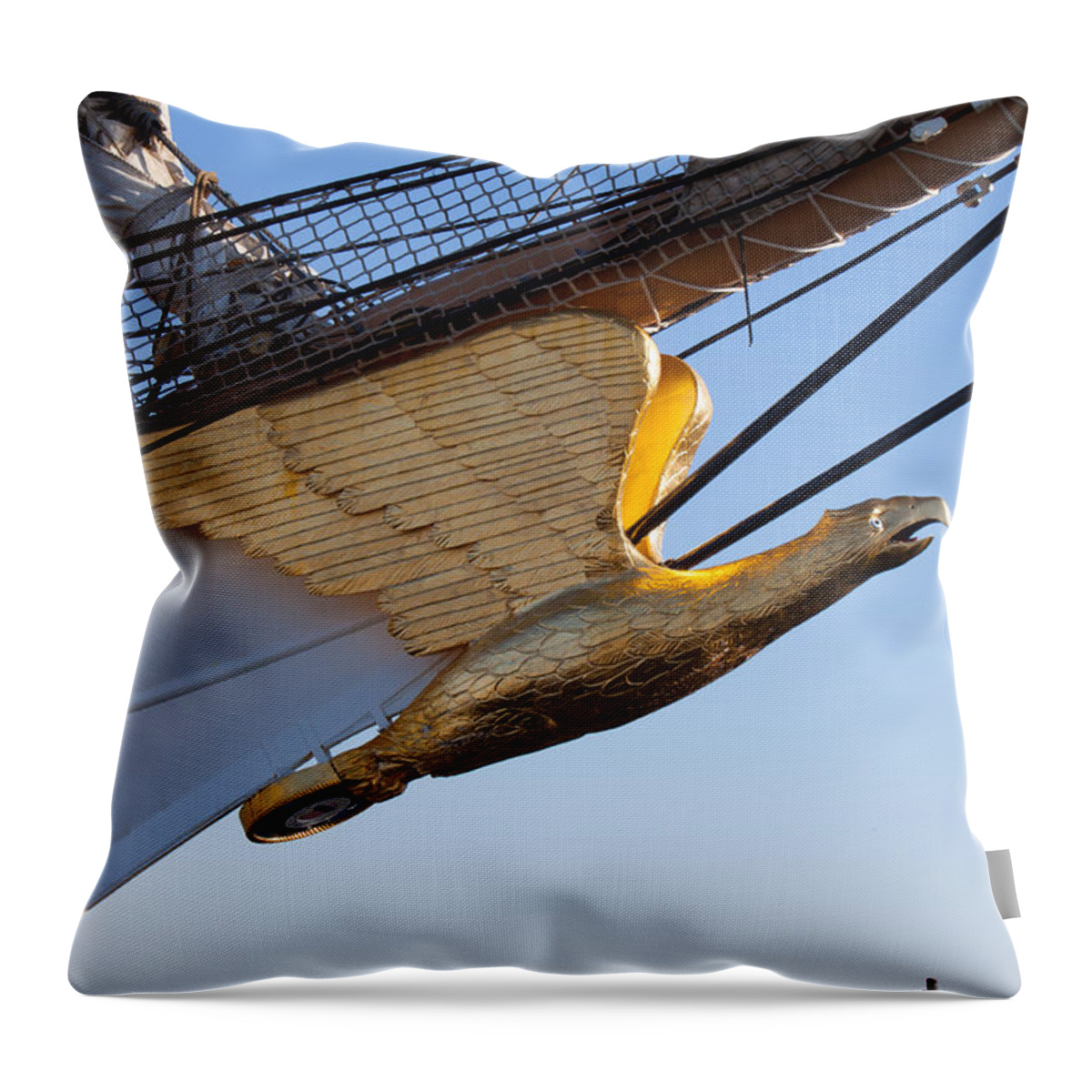 Gold Eagle Throw Pillow featuring the photograph Golden Eagle Figurehead by Kirkodd Photography Of New England