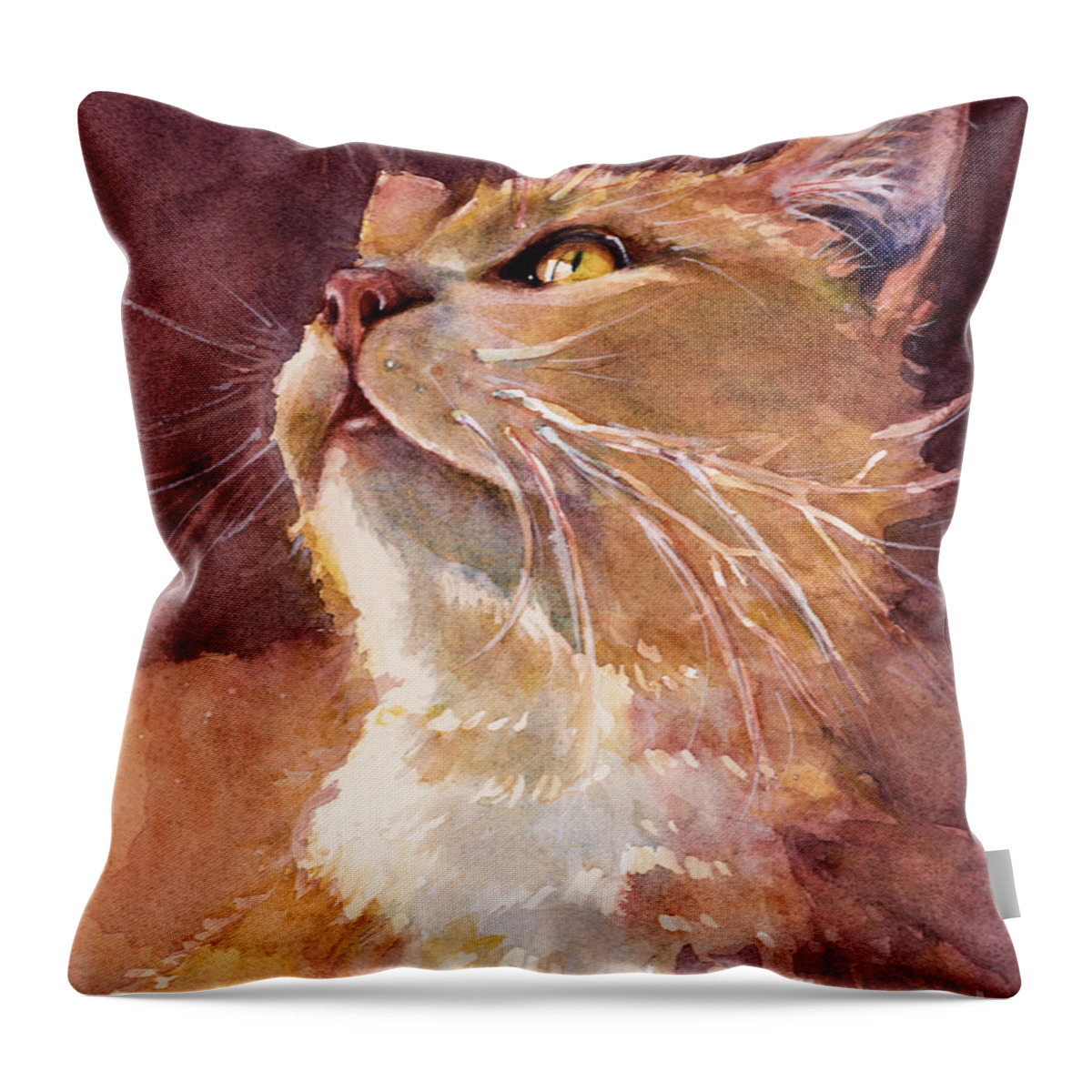 Cat Throw Pillow featuring the painting Golden Eyes by Judith Levins