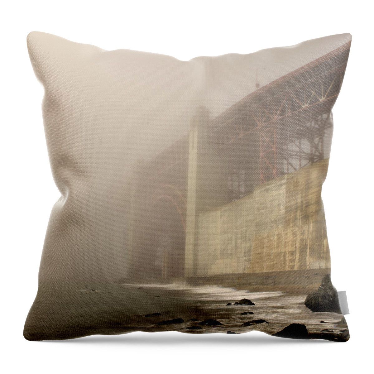 Golden Throw Pillow featuring the photograph Golden Gate Superfog by Bryant Coffey