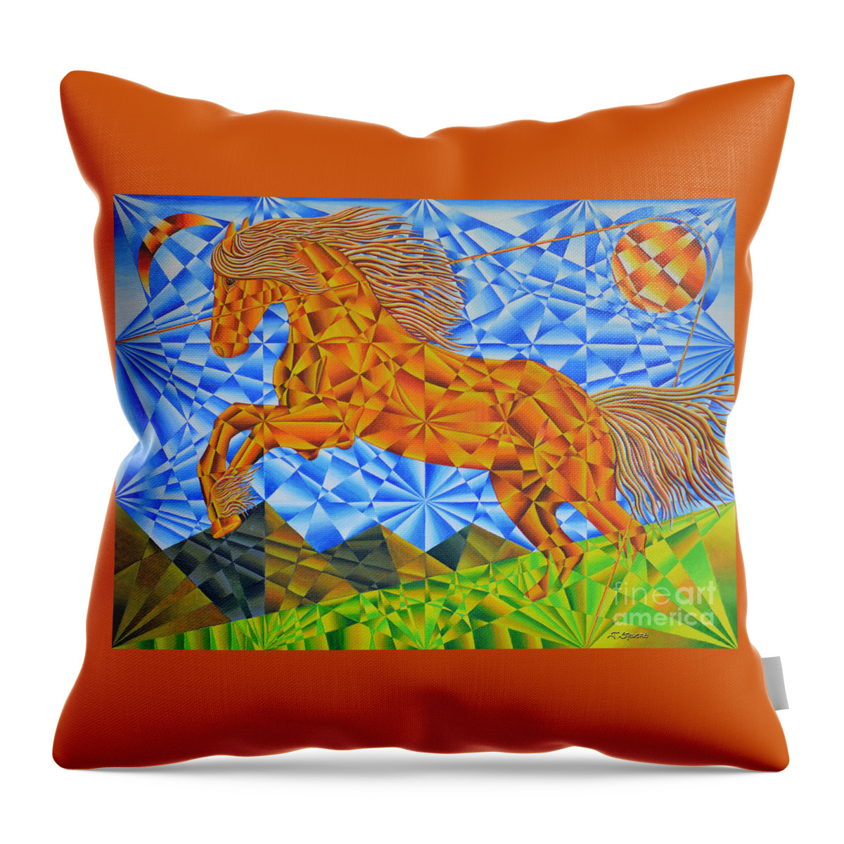 Horse Art Throw Pillow featuring the painting Golden Horse Over the Bitterroot's by Joseph J Stevens