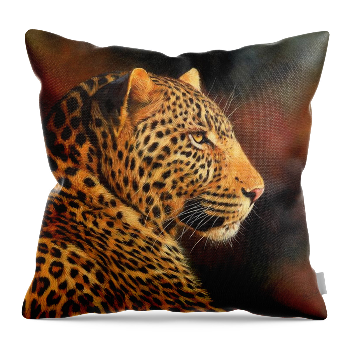 Leopard Throw Pillow featuring the painting Golden Leopard by David Stribbling