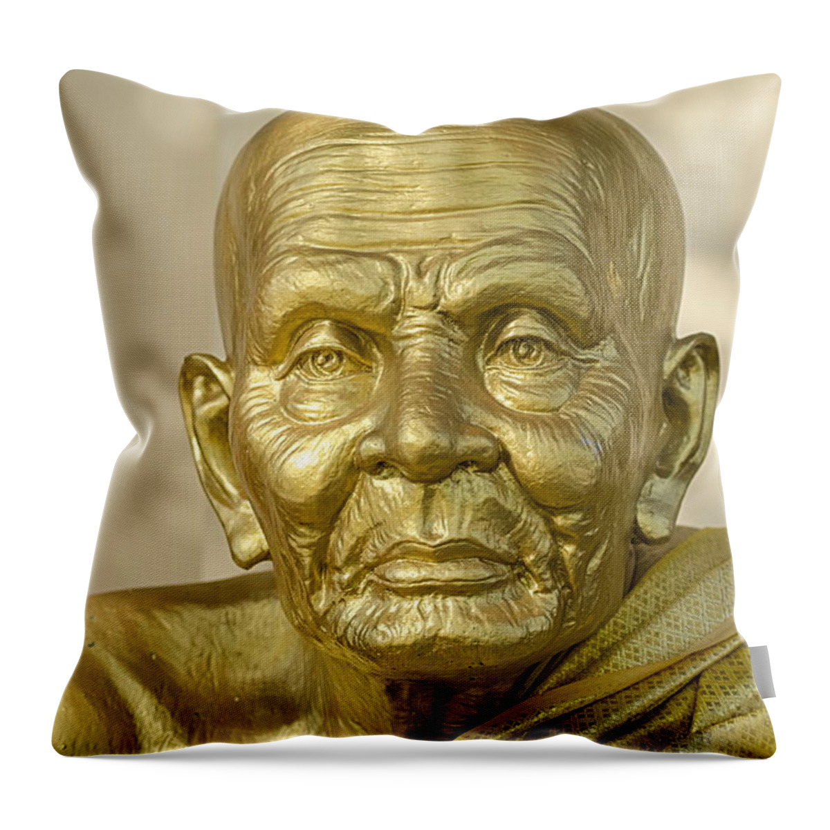 Michelle Meenawong Throw Pillow featuring the photograph Golden Monk by Michelle Meenawong