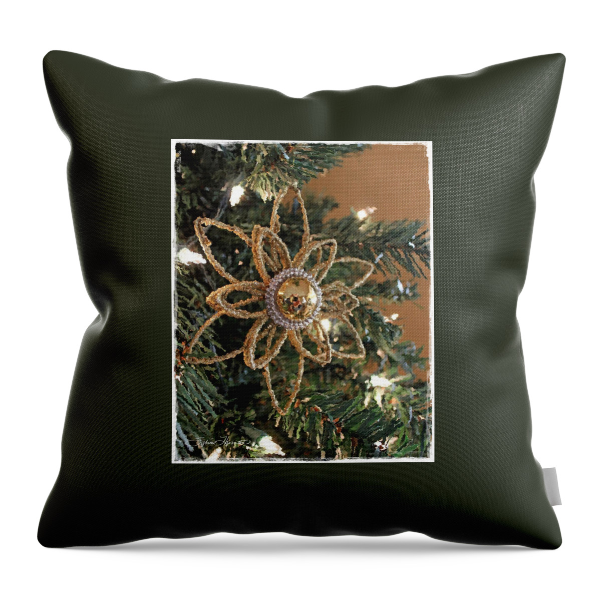 Christmas Ornament Throw Pillow featuring the photograph Golden Ornament by Sylvia Thornton