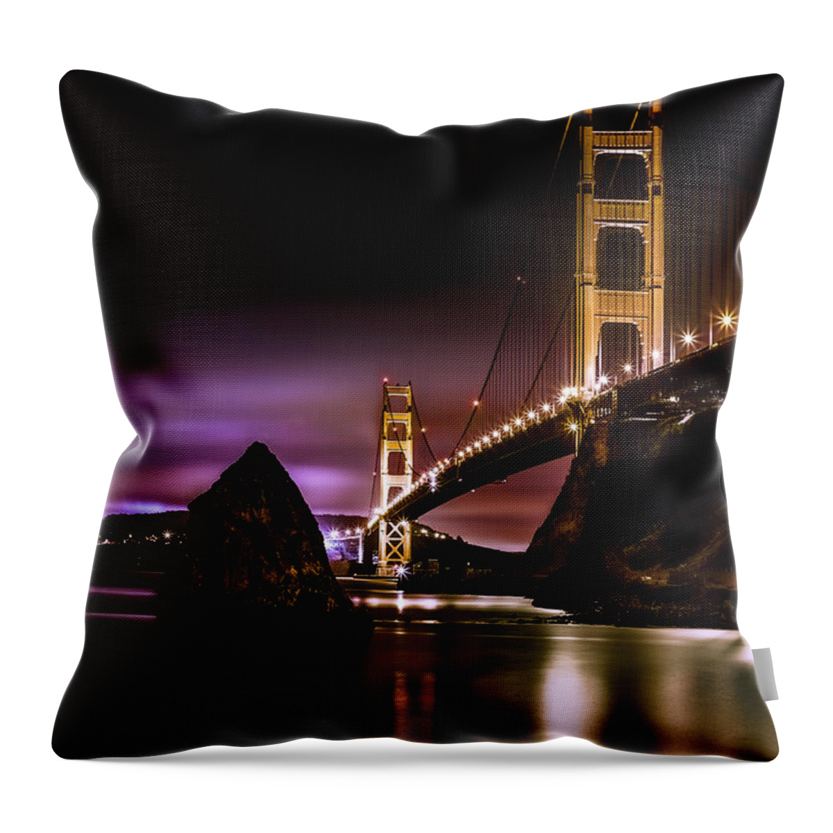 Golden Gate Bridge Throw Pillow featuring the photograph Golden by Don Hoekwater Photography