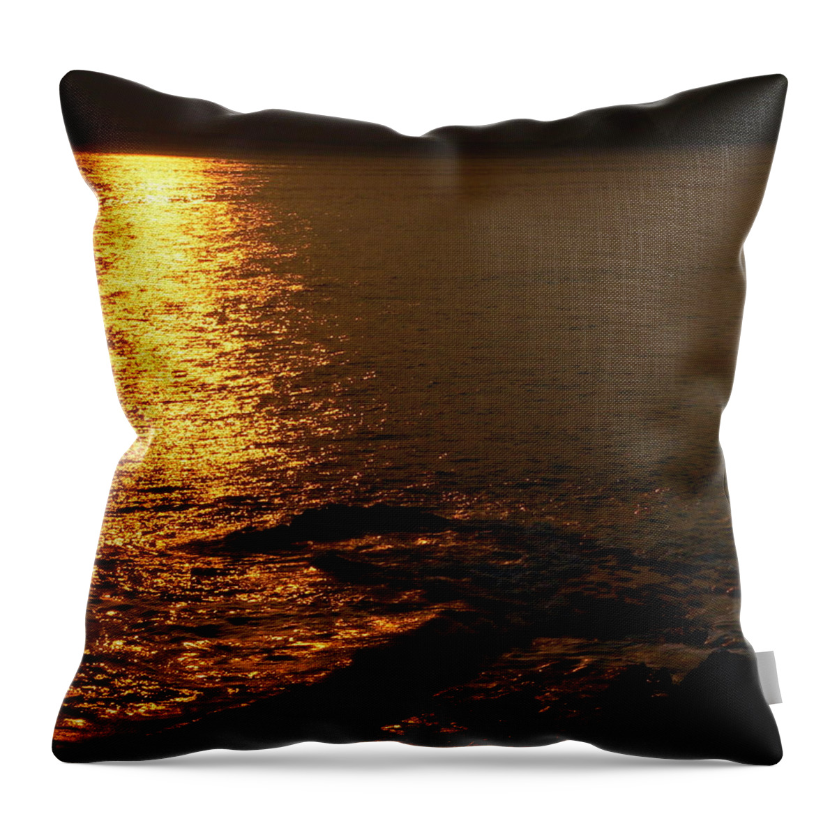 Golden Sunset Throw Pillow featuring the photograph Golden Sunset On The Sea by Jeff Lowe