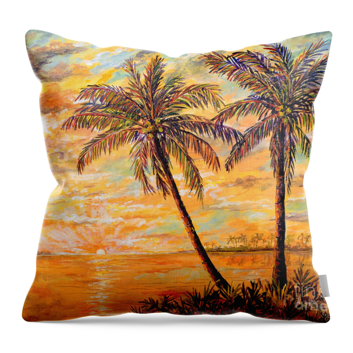 Florida Landscape Throw Pillow featuring the painting Golden Tropics by Lou Ann Bagnall