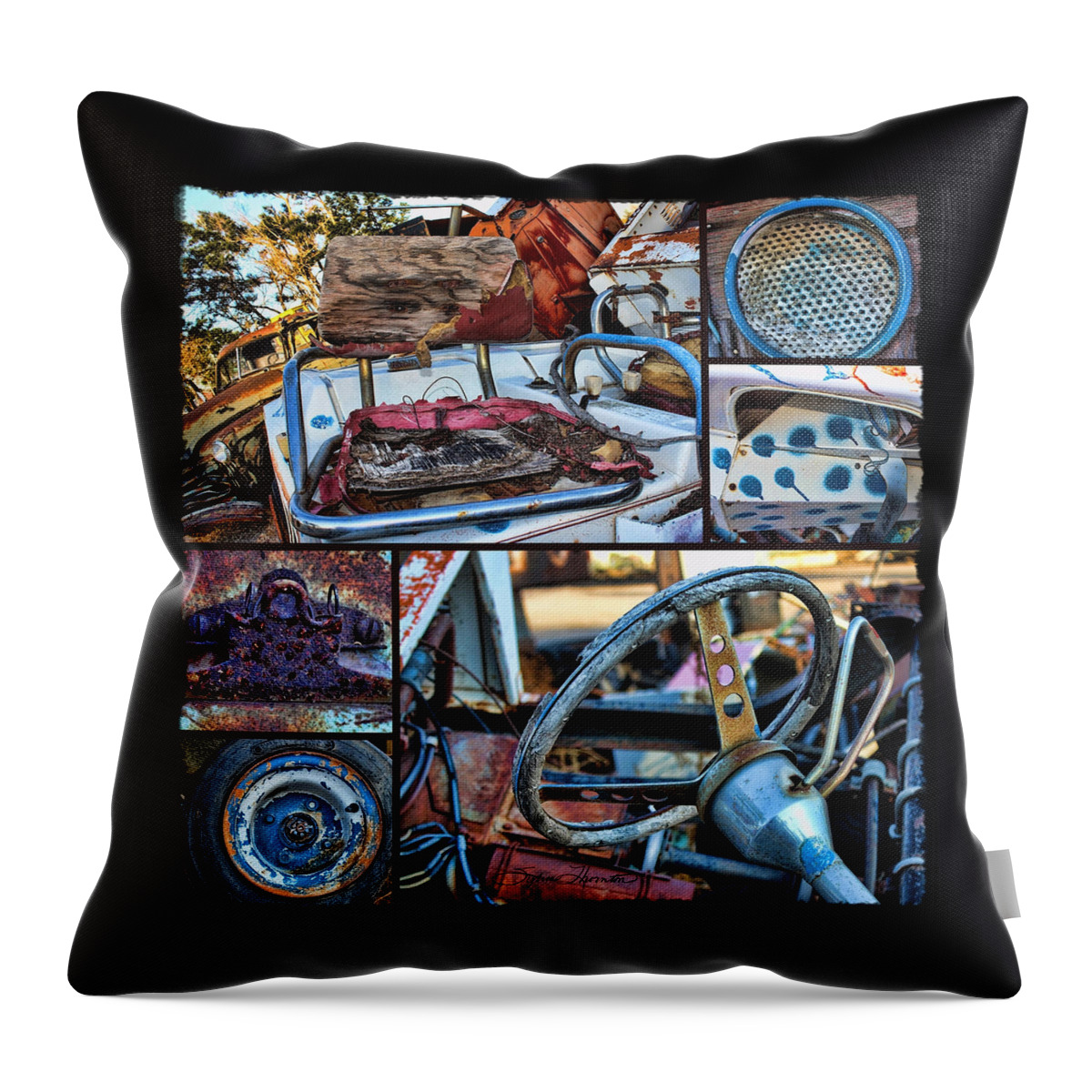Collage Throw Pillow featuring the photograph Golf Cart Collage by Sylvia Thornton