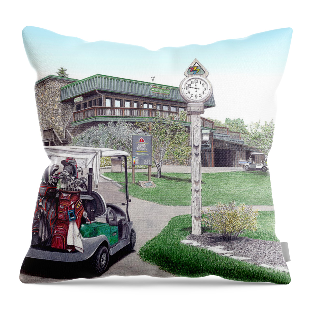 Golf Throw Pillow featuring the painting Golf Seven Springs Mountain Resort by Albert Puskaric