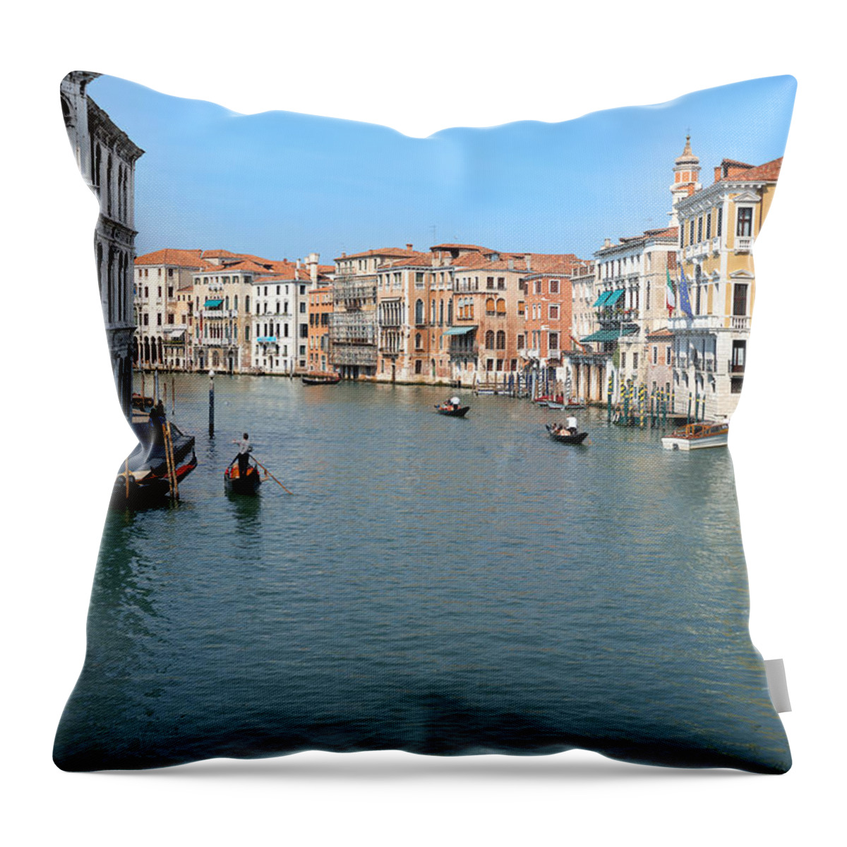 Adriatic Sea Throw Pillow featuring the photograph Gondolas At Grand Canal In Venice by Visual7