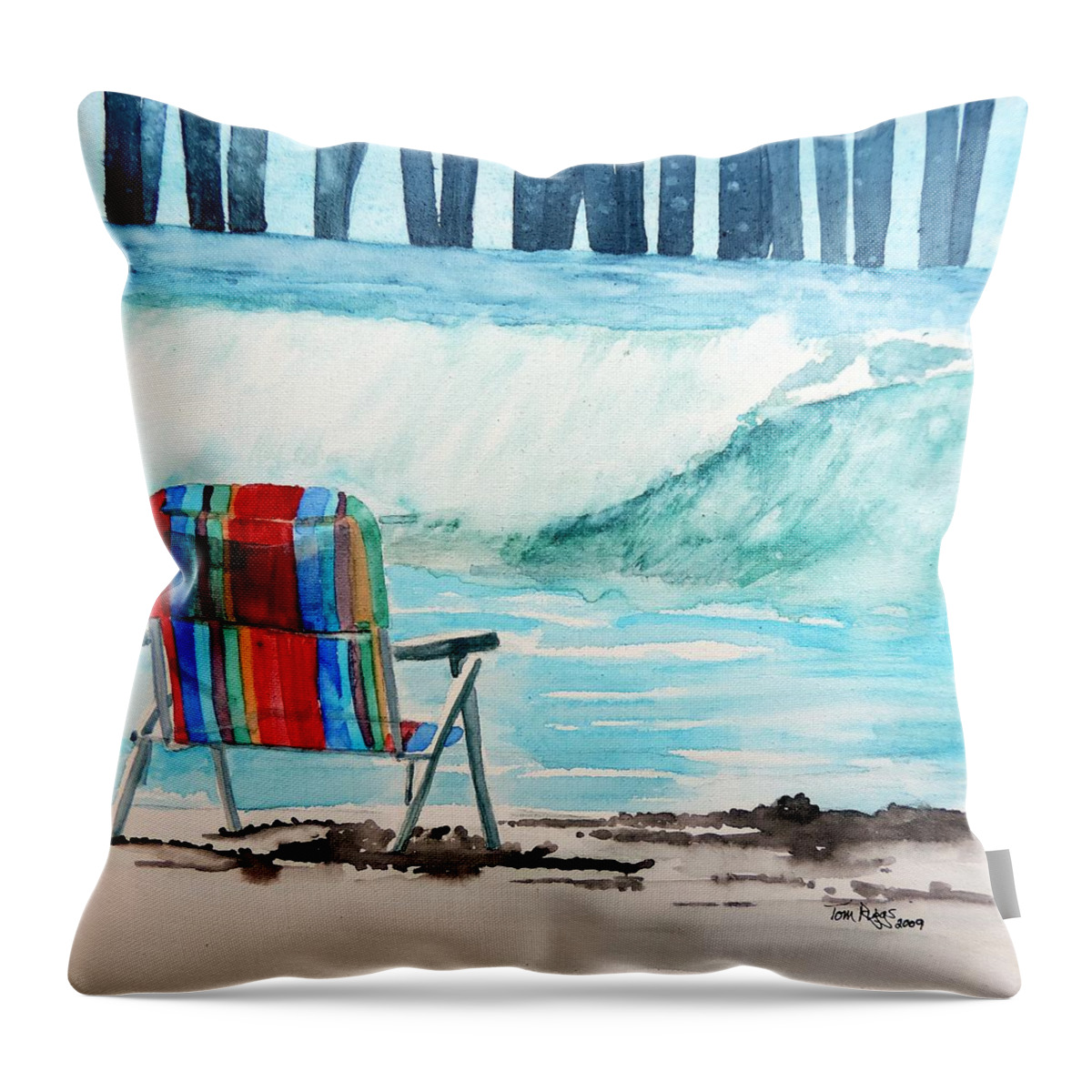 Watercolor Throw Pillow featuring the painting Gone Swimmin' by Tom Riggs