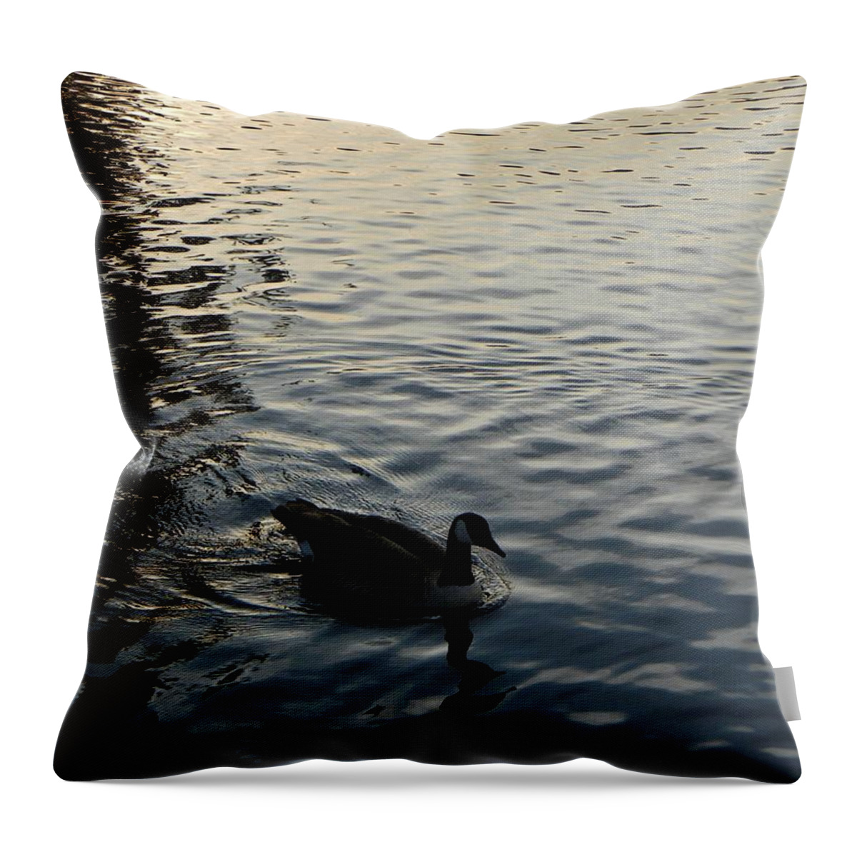 Water Throw Pillow featuring the photograph Goose at Dusk on Water by Jean Goodwin Brooks