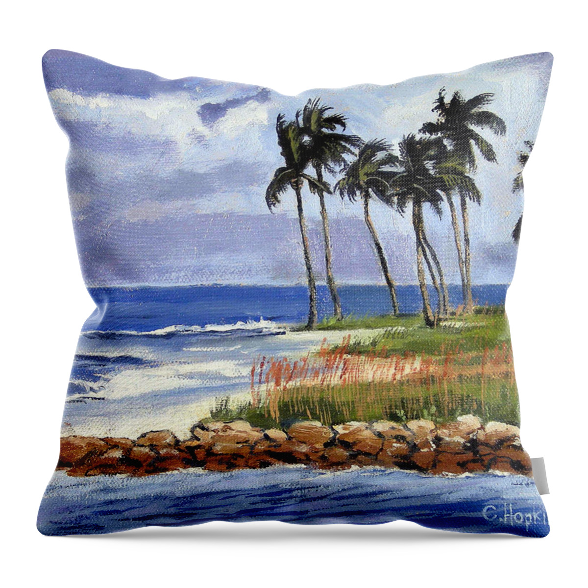 Christine Hopkins Throw Pillow featuring the painting Gordons Pass Naples Florida by Christine Hopkins