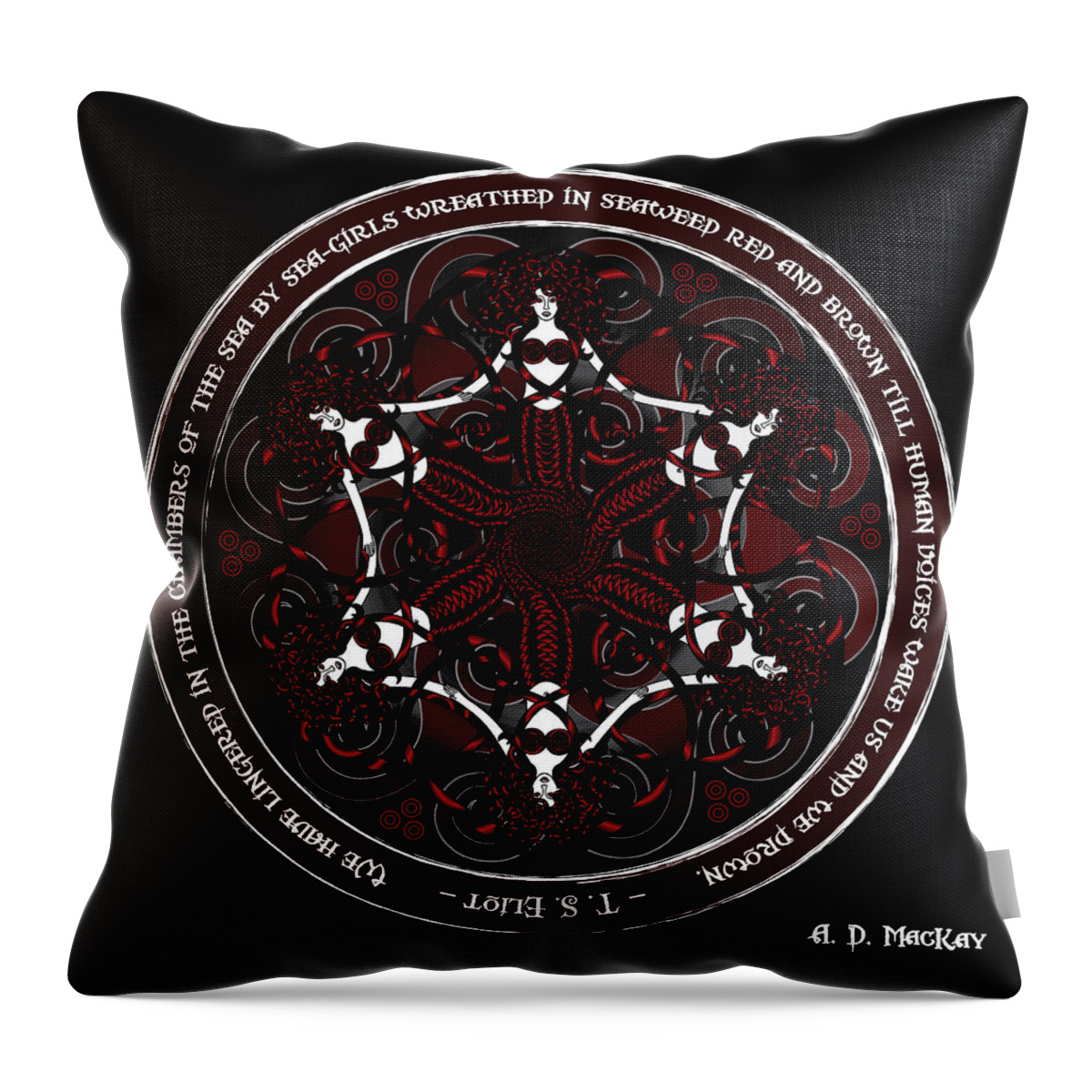 Gothic Art Throw Pillow featuring the digital art Gothic Celtic Mermaids by Celtic Artist Angela Dawn MacKay