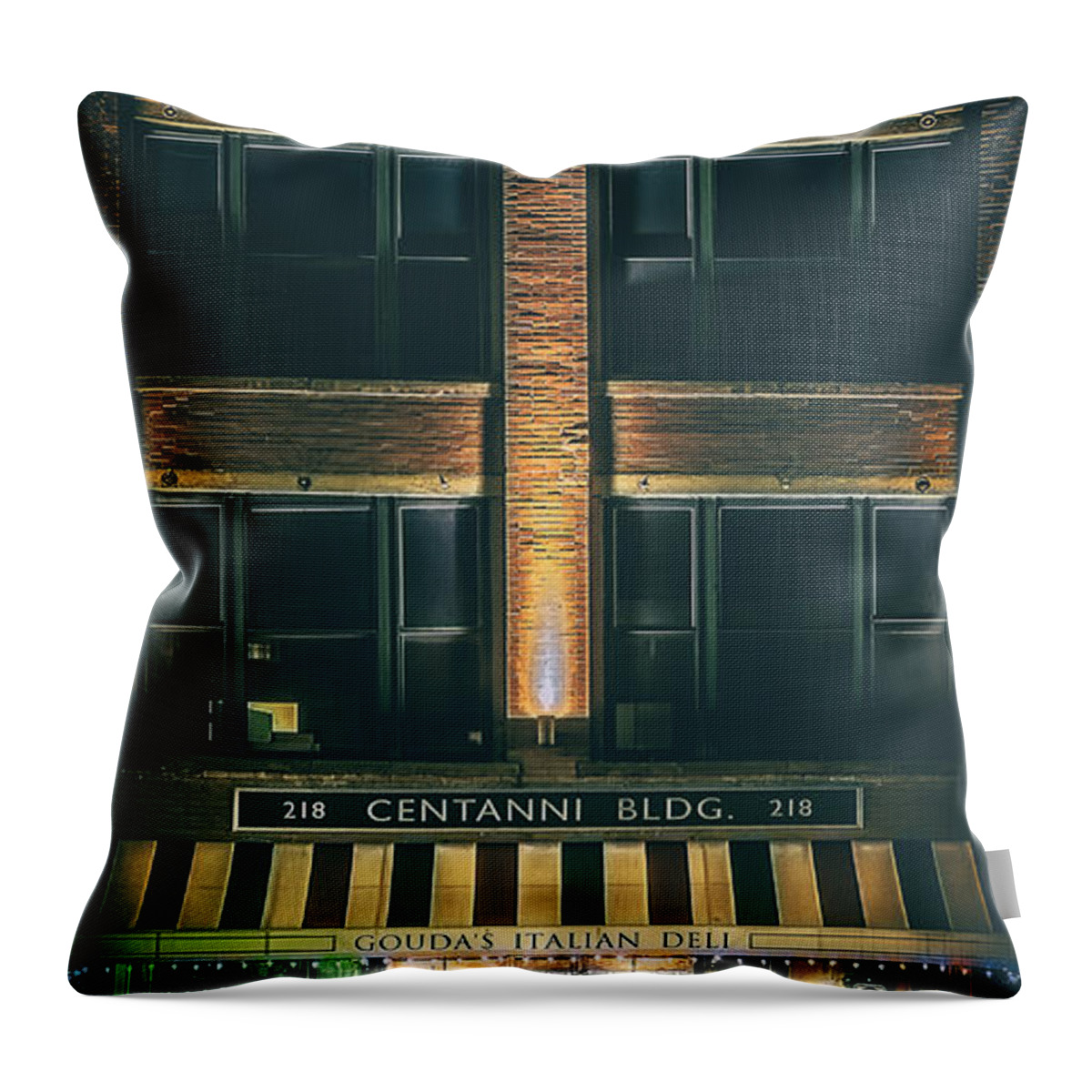 Architecture Throw Pillow featuring the photograph Goudas Italian Deli Color by Scott Norris