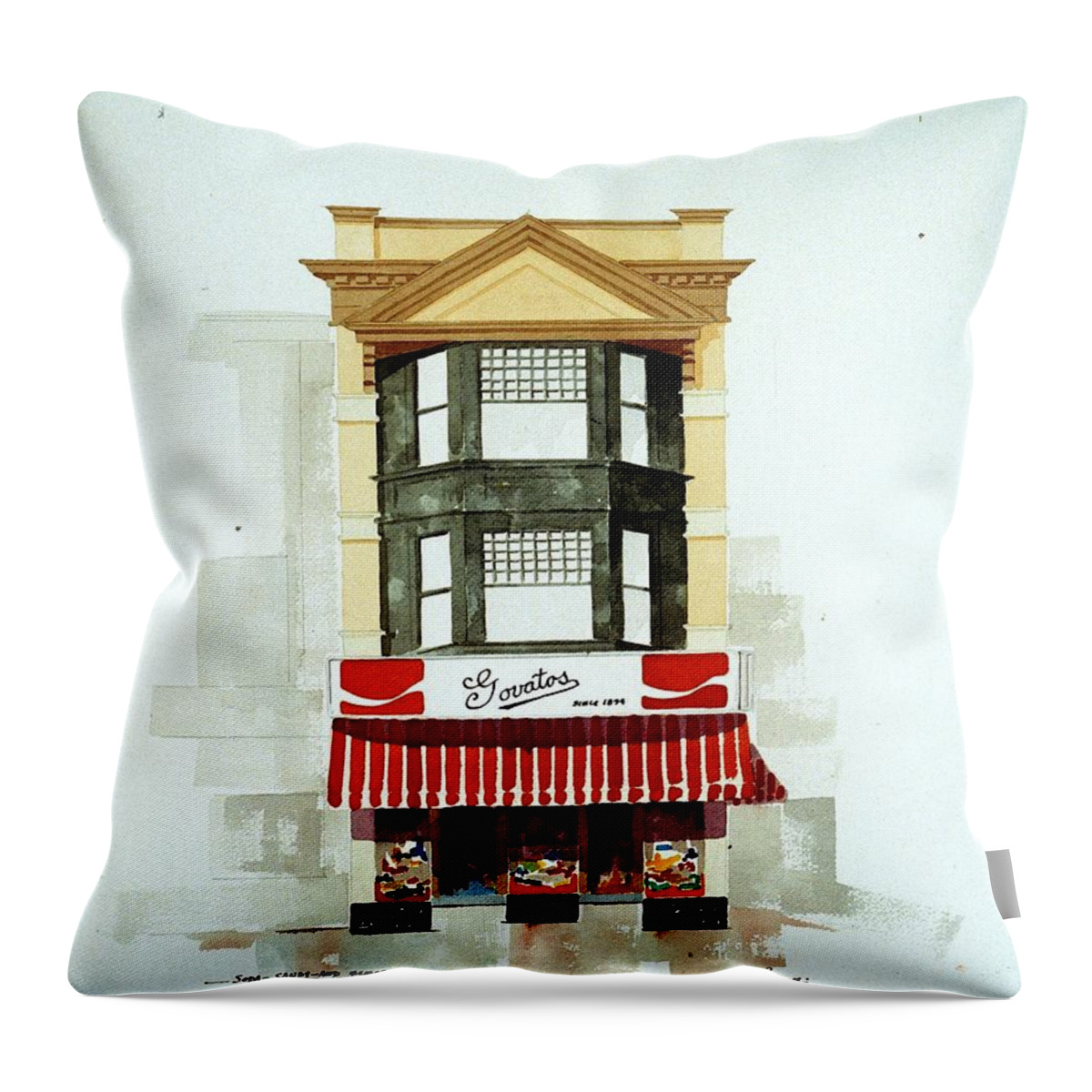 Wilmington De Throw Pillow featuring the painting Govatos' Candy Store by William Renzulli