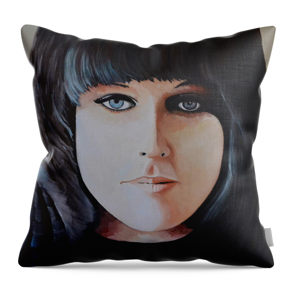 A Portrait Of Grace Slick The Lead Singer For The Jefferson Airplane. Throw Pillow featuring the painting Grace Slick by Martin Schmidt