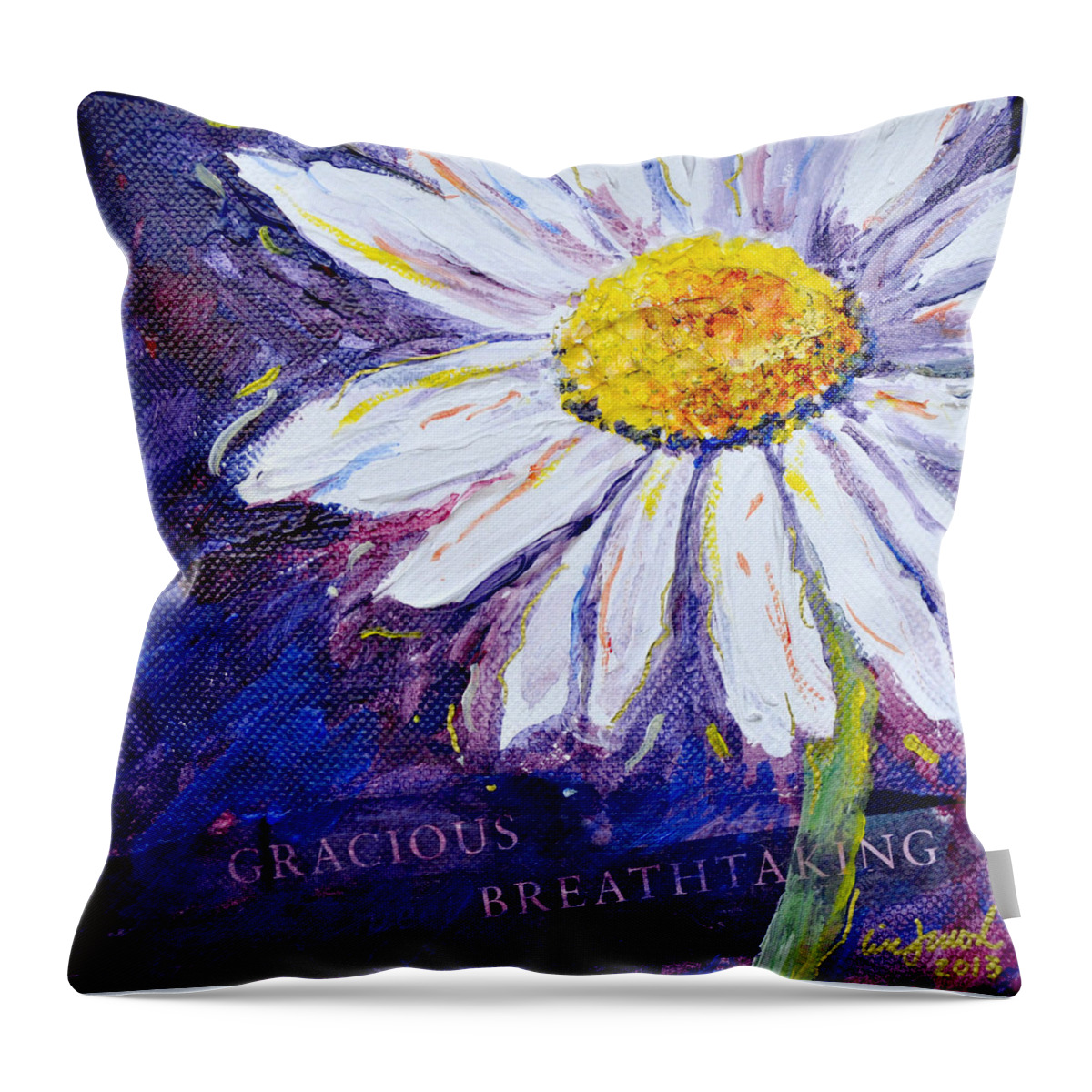 Flower Throw Pillow featuring the painting Gracious Daisy by Lisa Jaworski