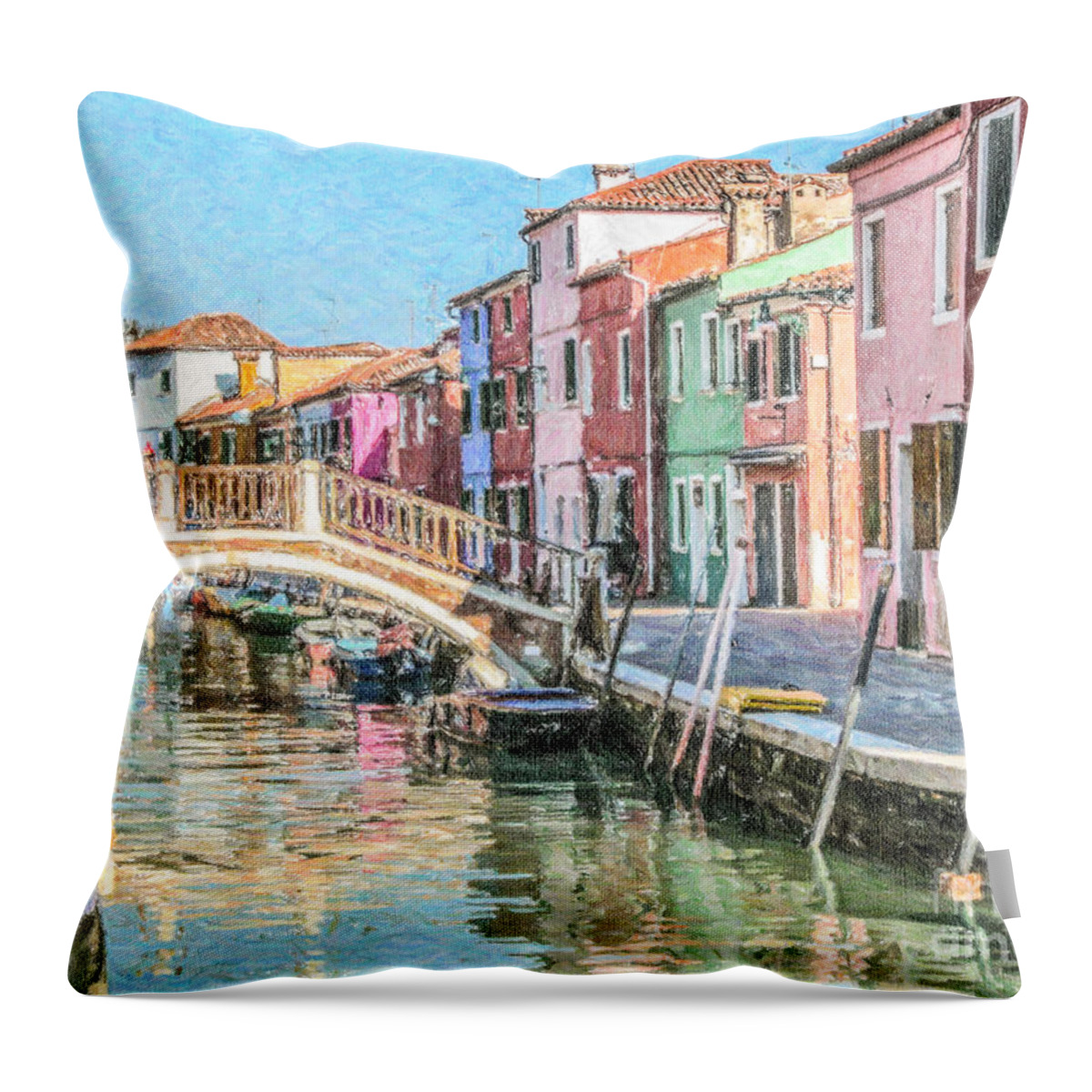 Burano Throw Pillow featuring the digital art Grand Canal Burano Venice by Liz Leyden