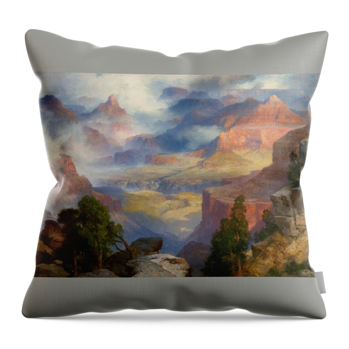 Thomas Moran Throw Pillow featuring the painting Grand Canyon in Mist by Thomas Moran