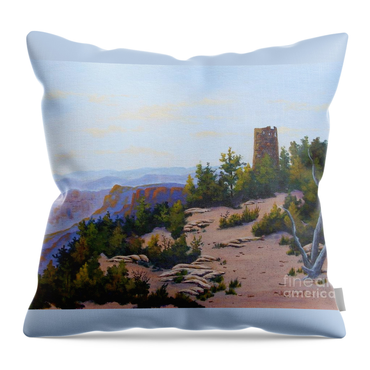 Grand Canyon Throw Pillow featuring the painting Grand Canyon Watchtower by Jerry Walker