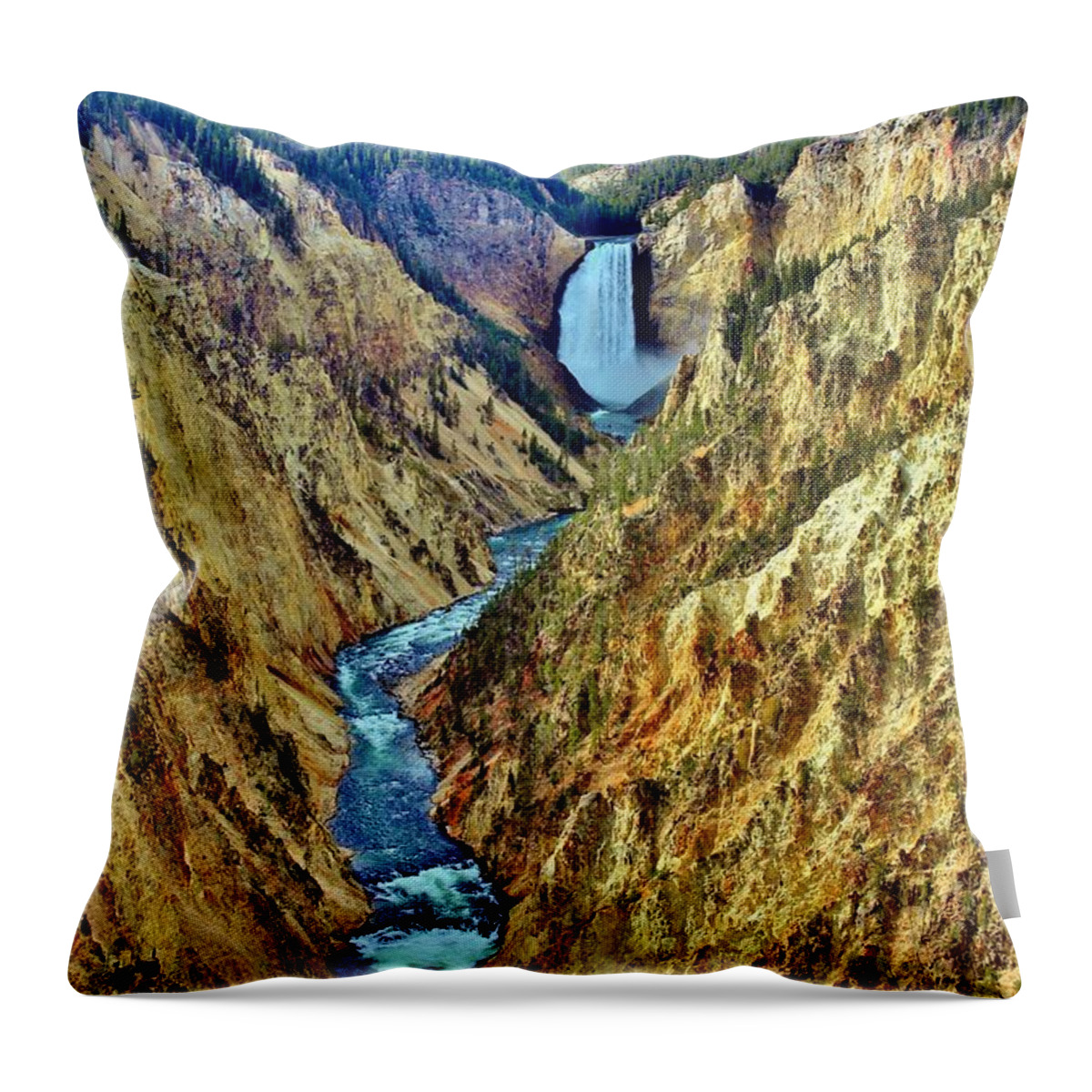 Yellowstone Throw Pillow featuring the photograph Grand Cayon of the Yellowstone River by Benjamin Yeager
