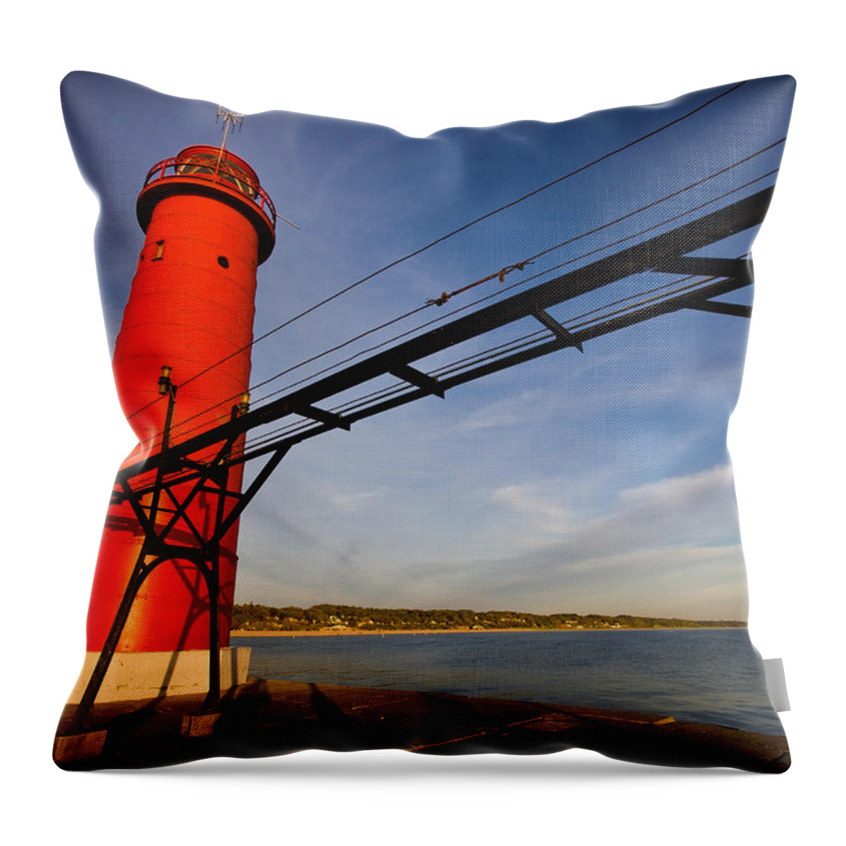 3scape Throw Pillow featuring the photograph Grand Haven Lighthouse by Adam Romanowicz