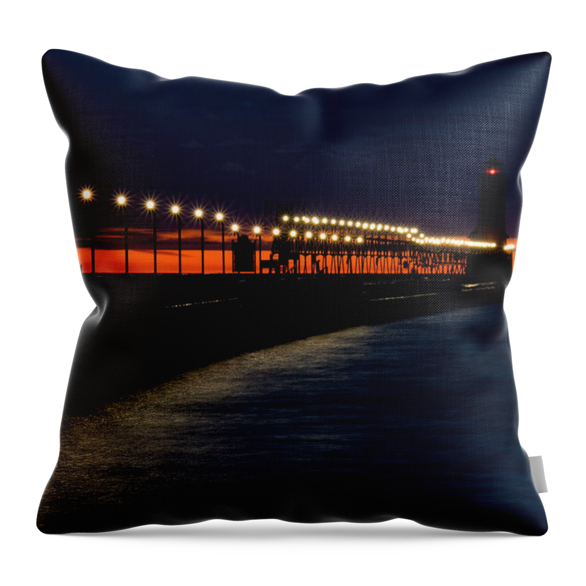 Grand Haven Lighthouse Throw Pillow featuring the photograph Grand Haven Lighthouse by Lisa Chorny