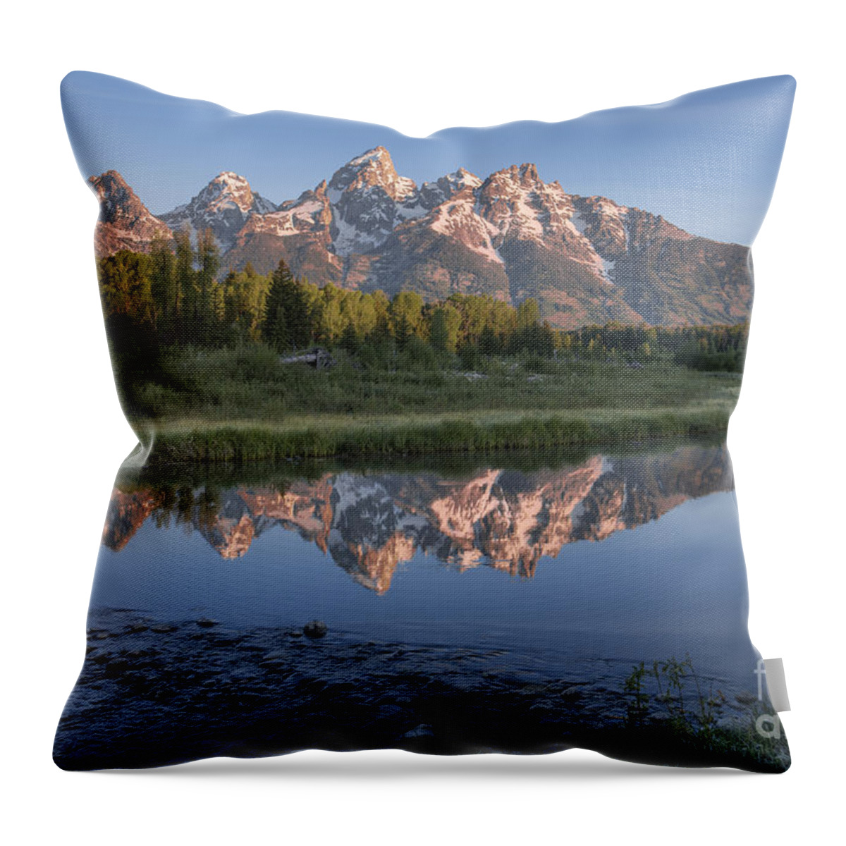 Grand Teton Throw Pillow featuring the photograph Grand Teton Awakening by Sandra Bronstein