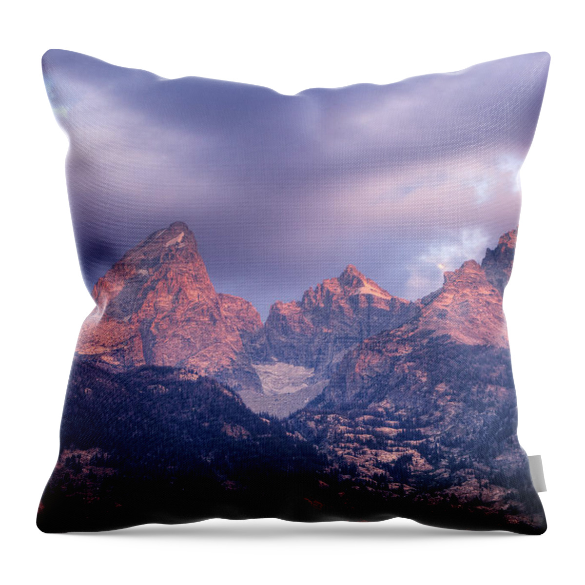 Mountains Throw Pillow featuring the photograph Grand Teton in Morning Clouds by Alan Vance Ley