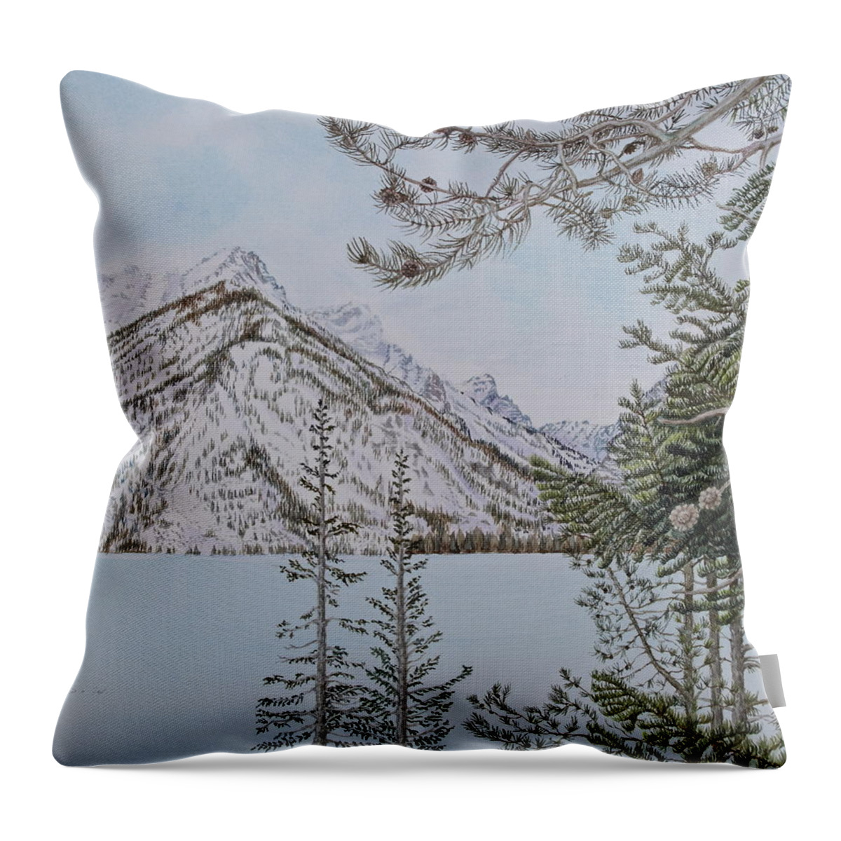 Jenny Lake Throw Pillow featuring the painting Grand Teton View by Michele Myers