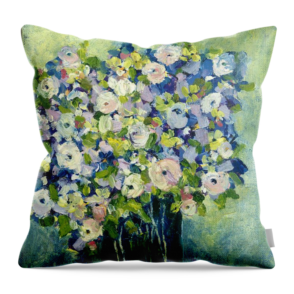 Orchards Throw Pillow featuring the painting Grandma's Flowers by Sherry Harradence
