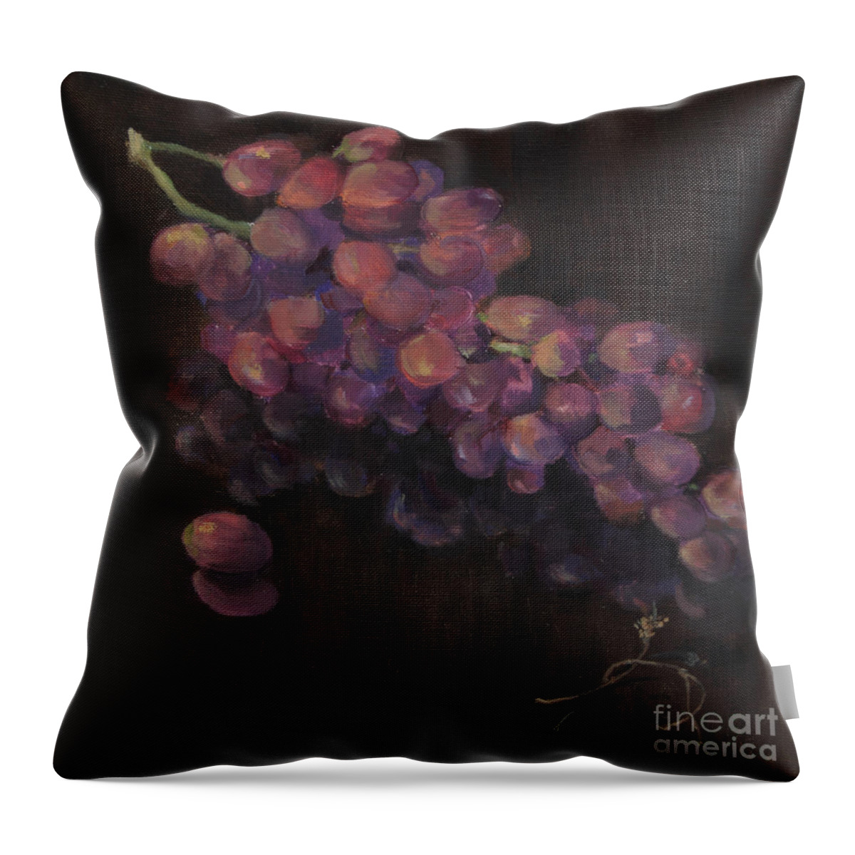 Flame Grapes Throw Pillow featuring the painting Grapes in Reflection by Maria Hunt
