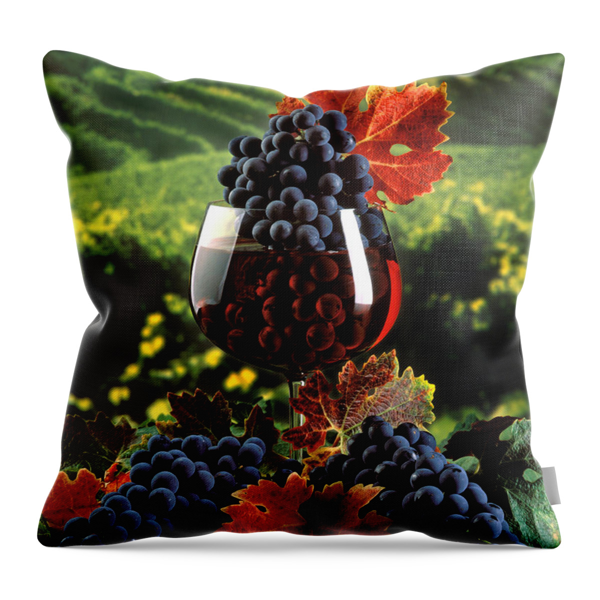 Craig Lovell Throw Pillow featuring the photograph Grapes in the Glass by Craig Lovell