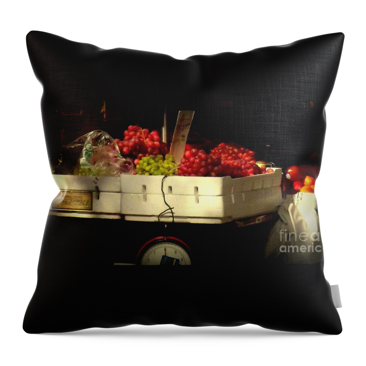 Fruits And Vegetables Throw Pillow featuring the photograph Grapes with Weighing Scale by Miriam Danar