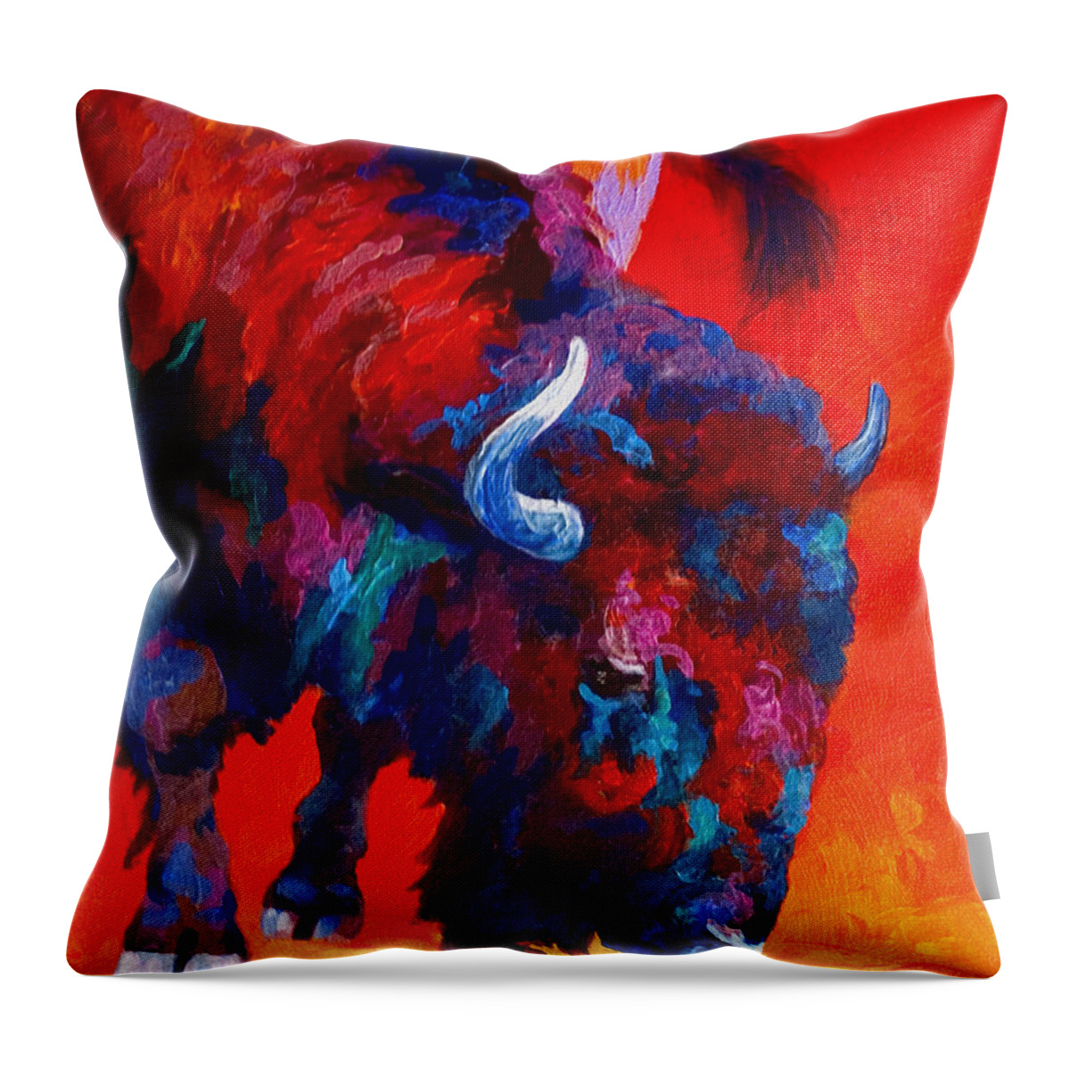 Bison Throw Pillow featuring the painting Grazing Bison by Marion Rose