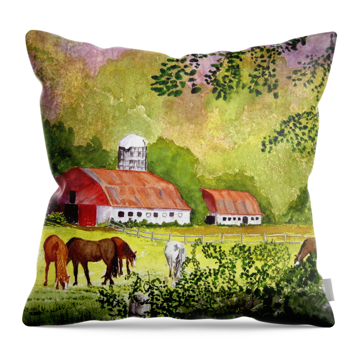 Horse Throw Pillow featuring the painting Grazing by Julia RIETZ