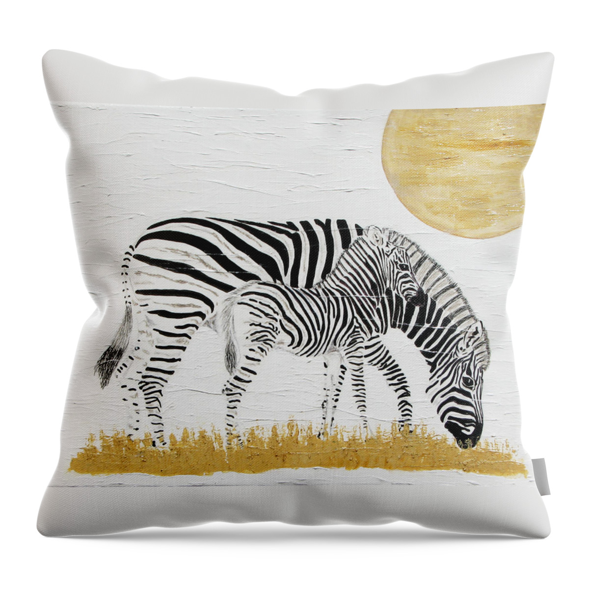 Zebra Throw Pillow featuring the painting Grazing Together by Stephanie Grant