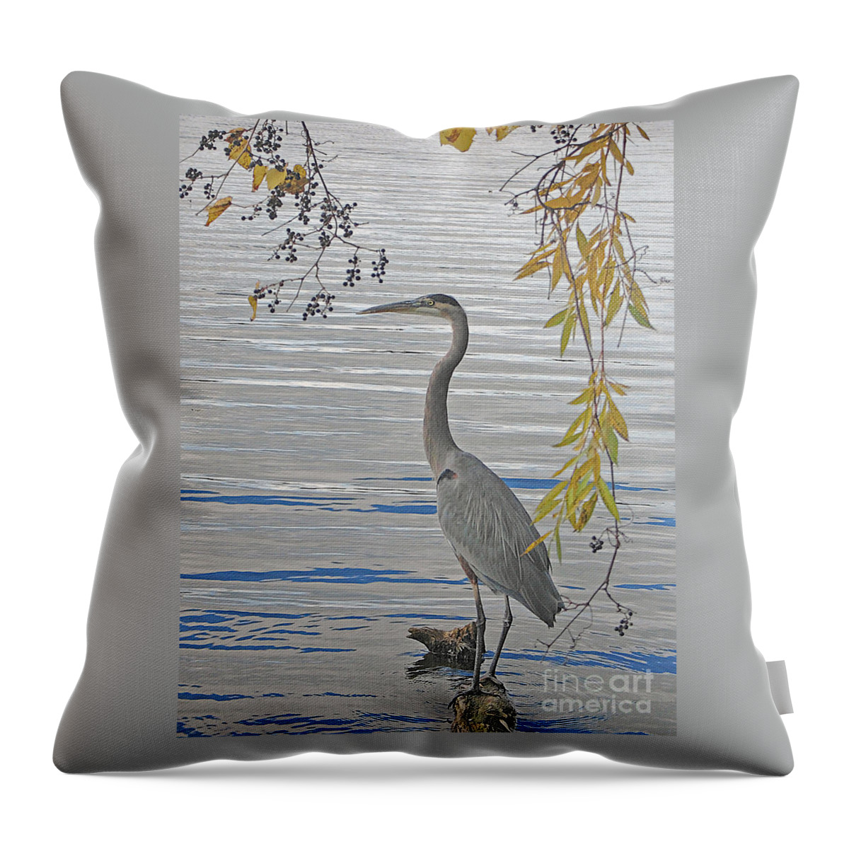 Heron Throw Pillow featuring the photograph Great Blue Heron by Ann Horn