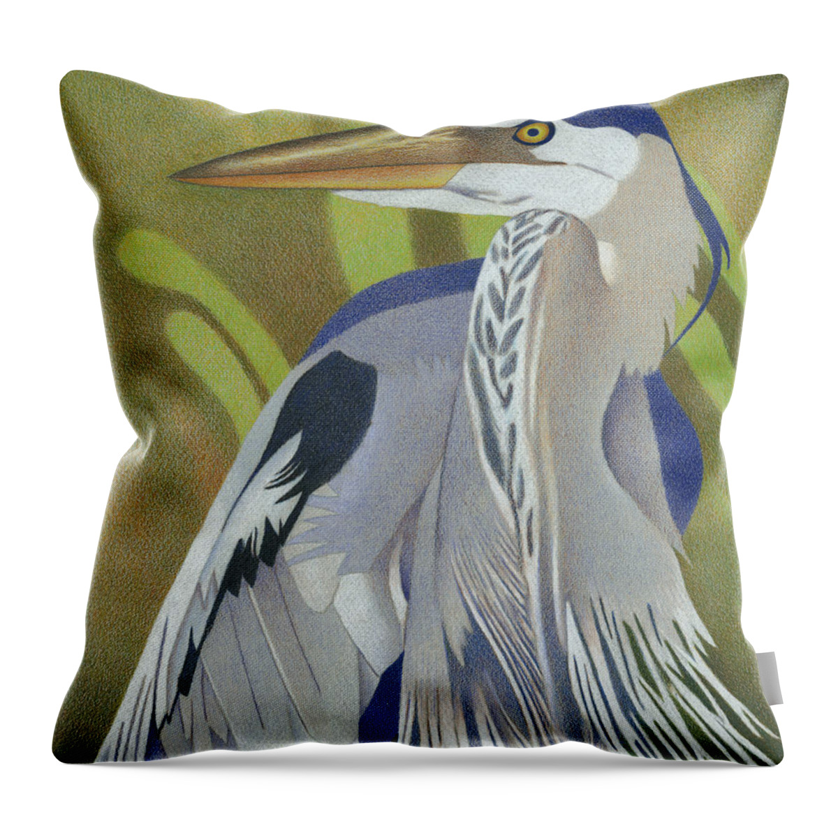 Art Throw Pillow featuring the drawing Great Blue Heron by Dan Miller