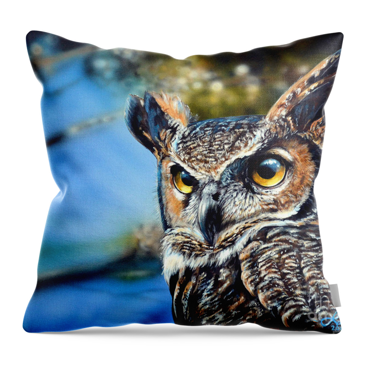 Great Horned Owl Throw Pillow featuring the painting Great Horned Owl by Lisa Clough Lachri