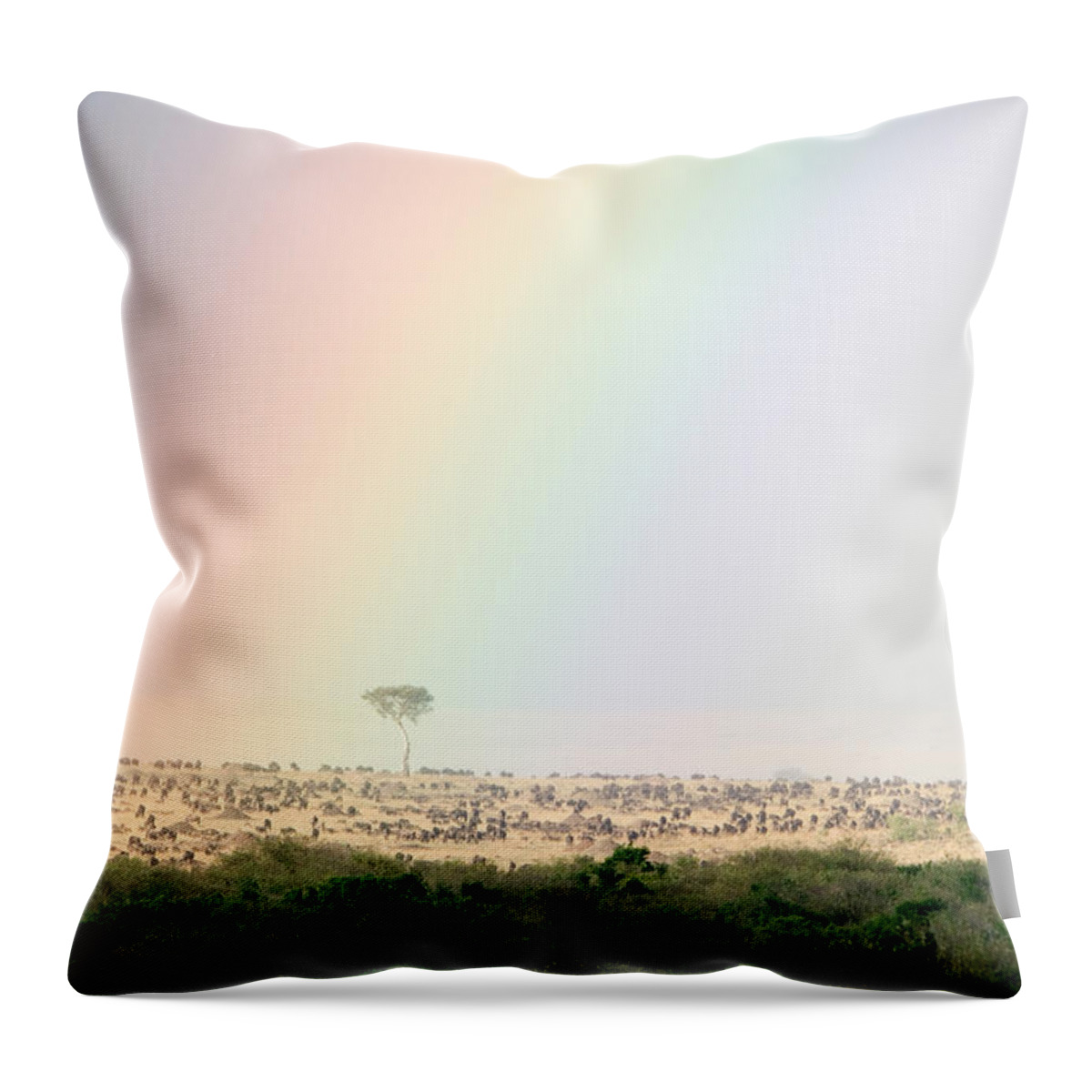 Photography Throw Pillow featuring the photograph Great Migration Of Wildebeests, Masai by Panoramic Images