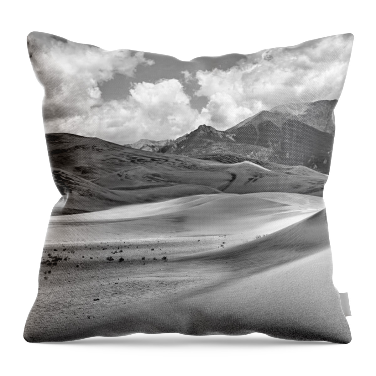 Sand Dunes Throw Pillow featuring the photograph Great Sand Dunes #6 - Black and White by Nikolyn McDonald